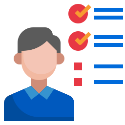 Clipart of man standing next to a list of tasks and checkmarks next to them
