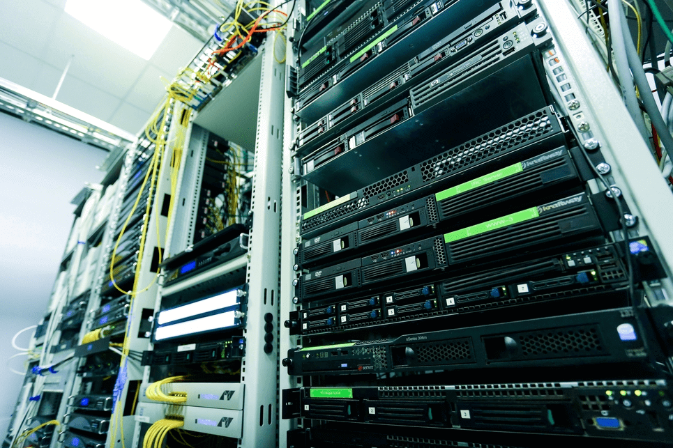 Server room with different servers plugged in