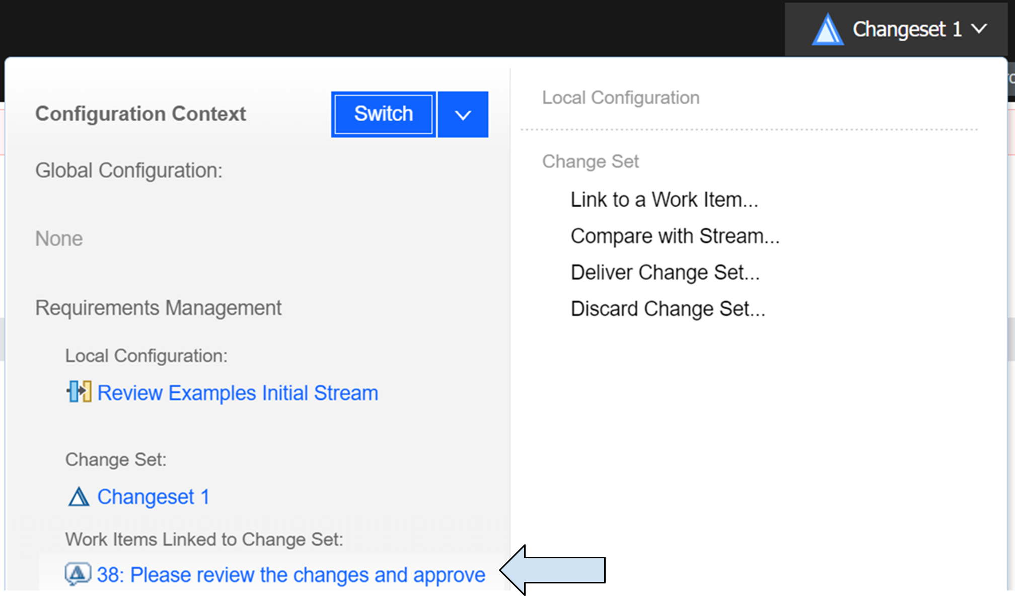 New category under local configuration and change sets - Work Items linked to Change Set