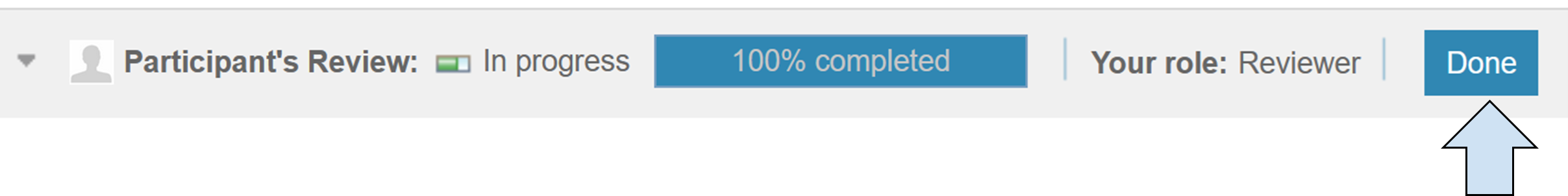 Once the review is 100% completed, the Done button is on the right of Your role, which is next to the progress meter
