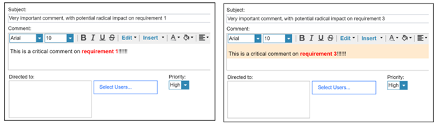 When adding comments you can set their Subject, content, priority and who to direct them to